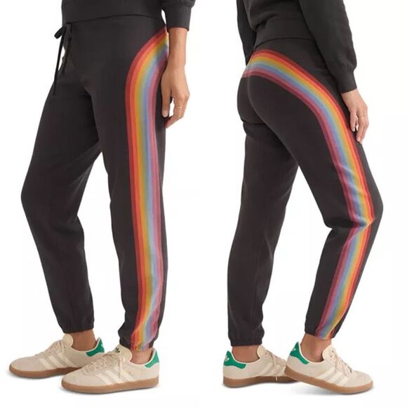 Marine Layer Pants - Marine Layer Anytime Rainbow Striped Sweatpants in Black Size S